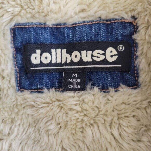 Dollhouse Penny Lane Jean Jacket Womens M Blue Denim Sherpa Lined Stretch Retro - Picture 5 of 12